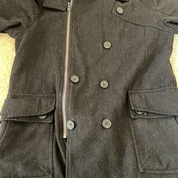 $20/2 Black Jacket Trench Coat Asymmetrical Opening unisex - Picture 10 of 12